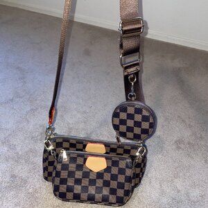Brown Checkerboard Crossbody Bag
